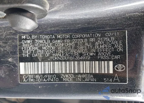 2011 Toyota Prius Two z USA, uszkodzony, nr VIN JTDKN3DU1B1354972